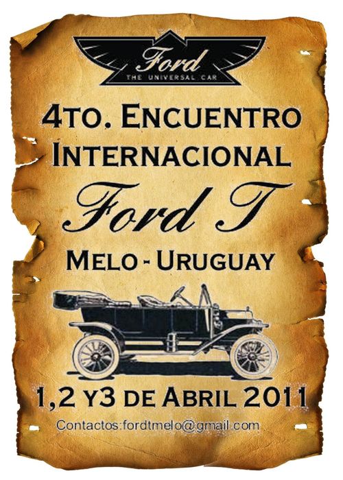 Afiche del 4to Encuentro Internacional Ford T, Melo, Uruguay, 1 al 3 de abril de 2011