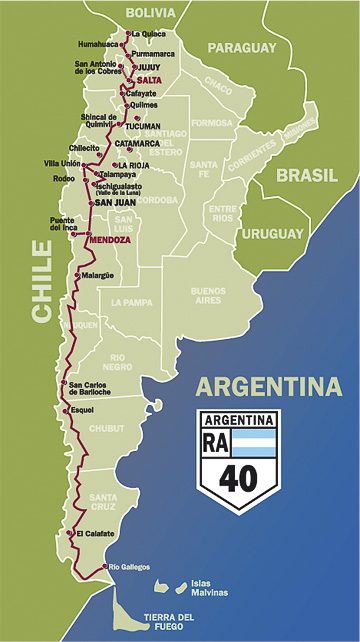 Mapa de la Ruta 40, de Jujuy a Tierra del Fuego